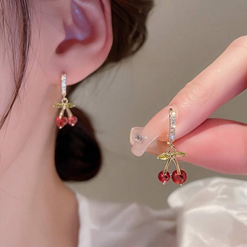 Cherry Drop Earrings with Red and Gold Accents
